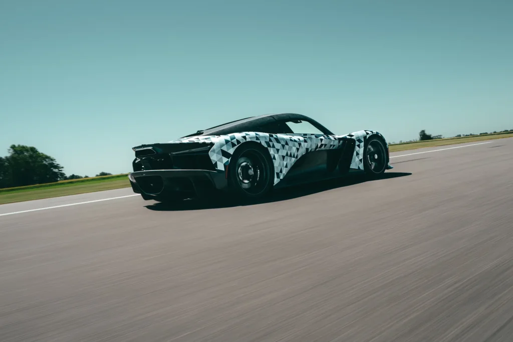 A camouflaged Zenvo Aurora prototype on test
