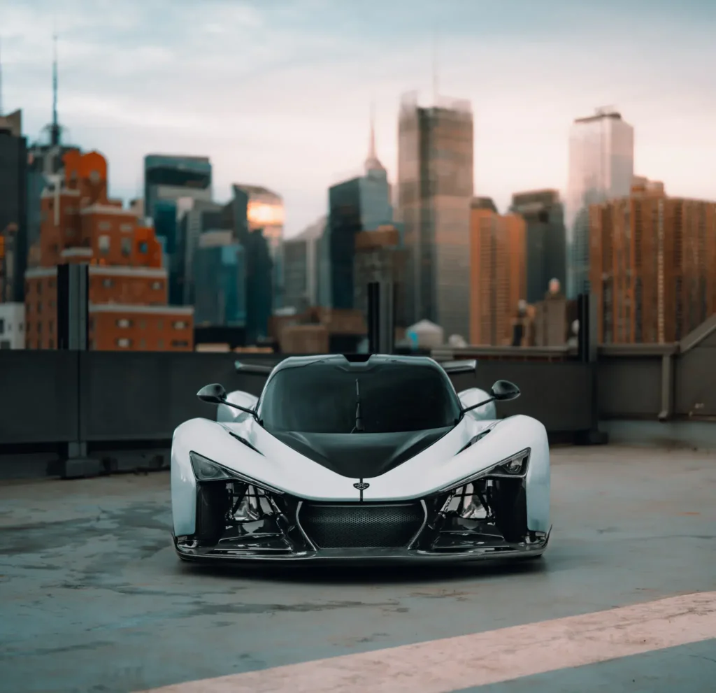 Zenvo Aurora Agil photographed with the New York City skyline behind it